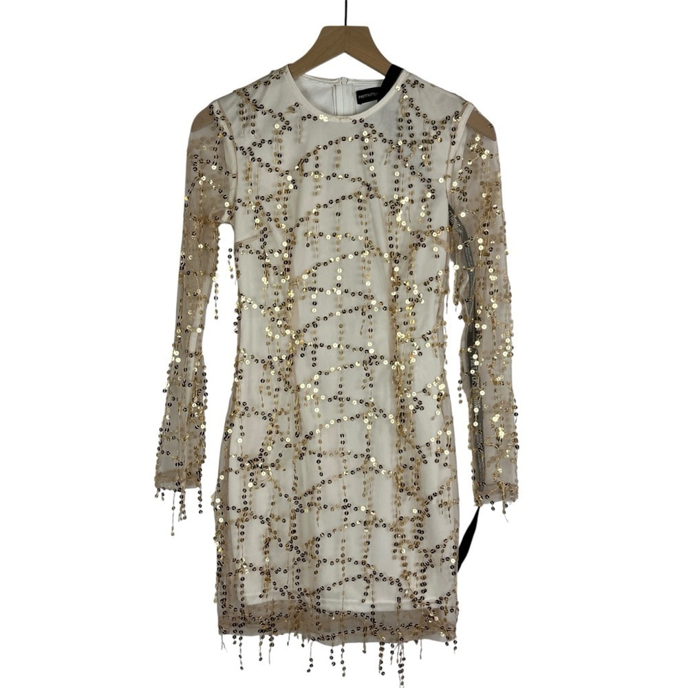 NWT Pretty Little Thing Sheer Overlay Rose Gold Sequin Mini Dress US 4 Party